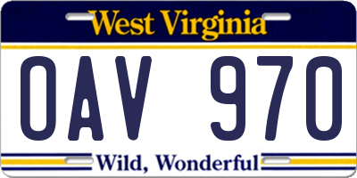 WV license plate OAV970