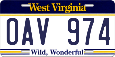 WV license plate OAV974