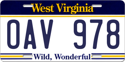 WV license plate OAV978