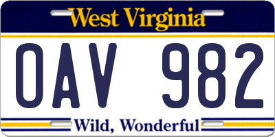 WV license plate OAV982