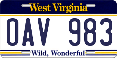WV license plate OAV983