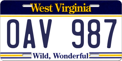 WV license plate OAV987