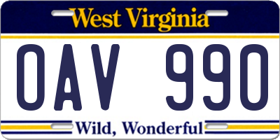 WV license plate OAV990