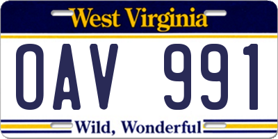 WV license plate OAV991