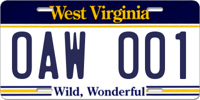 WV license plate OAW001