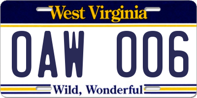 WV license plate OAW006