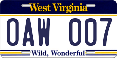WV license plate OAW007