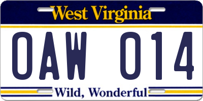 WV license plate OAW014