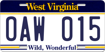 WV license plate OAW015