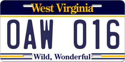 WV license plate OAW016