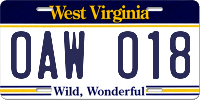 WV license plate OAW018