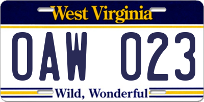 WV license plate OAW023