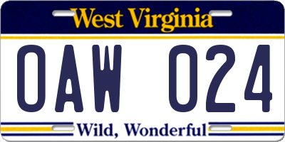 WV license plate OAW024
