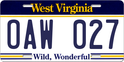 WV license plate OAW027