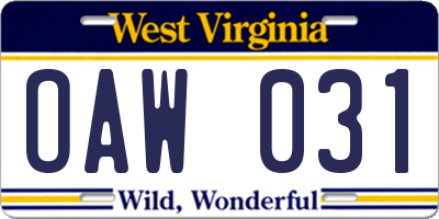WV license plate OAW031