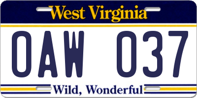 WV license plate OAW037