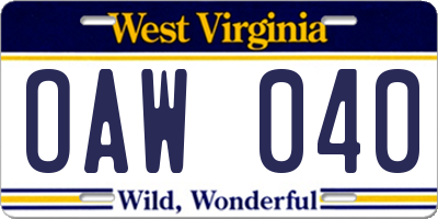 WV license plate OAW040
