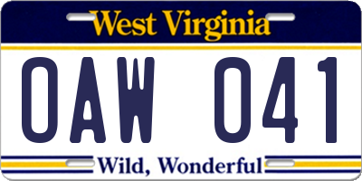 WV license plate OAW041