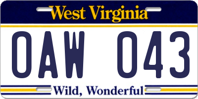 WV license plate OAW043
