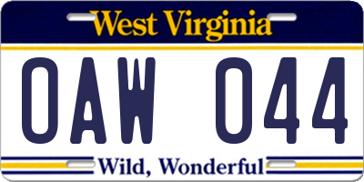 WV license plate OAW044
