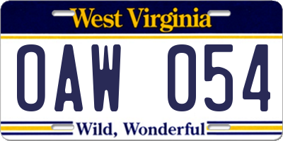 WV license plate OAW054