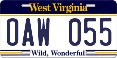 WV license plate OAW055