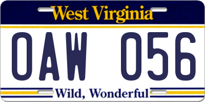 WV license plate OAW056