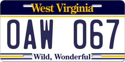 WV license plate OAW067