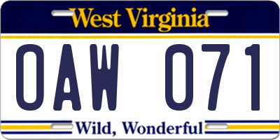 WV license plate OAW071