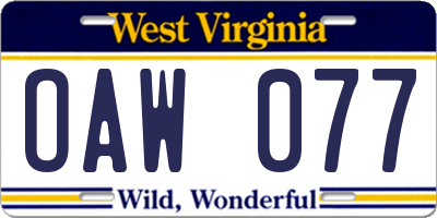 WV license plate OAW077