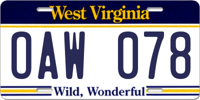 WV license plate OAW078