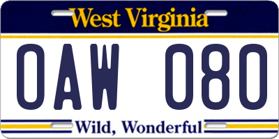 WV license plate OAW080
