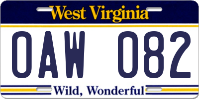 WV license plate OAW082