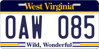 WV license plate OAW085