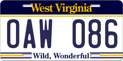 WV license plate OAW086