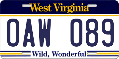 WV license plate OAW089