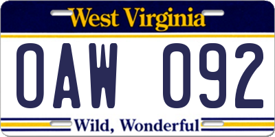 WV license plate OAW092