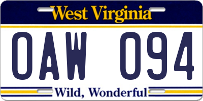 WV license plate OAW094