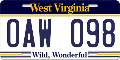 WV license plate OAW098