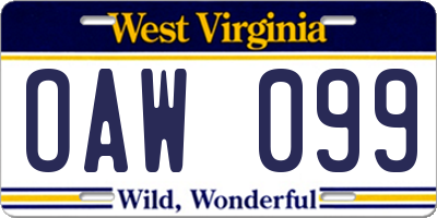 WV license plate OAW099