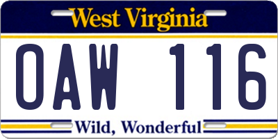 WV license plate OAW116