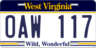 WV license plate OAW117