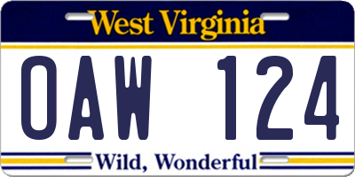 WV license plate OAW124