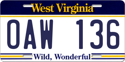 WV license plate OAW136