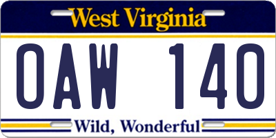 WV license plate OAW140