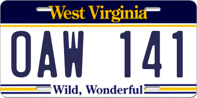 WV license plate OAW141
