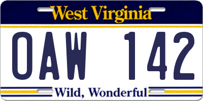 WV license plate OAW142