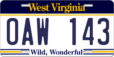 WV license plate OAW143
