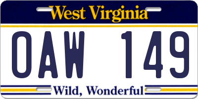 WV license plate OAW149
