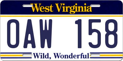 WV license plate OAW158
